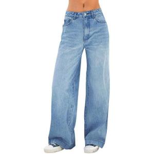 EMMIOL Women’s Wide Leg Distressed Denim Pants(Light Blue)