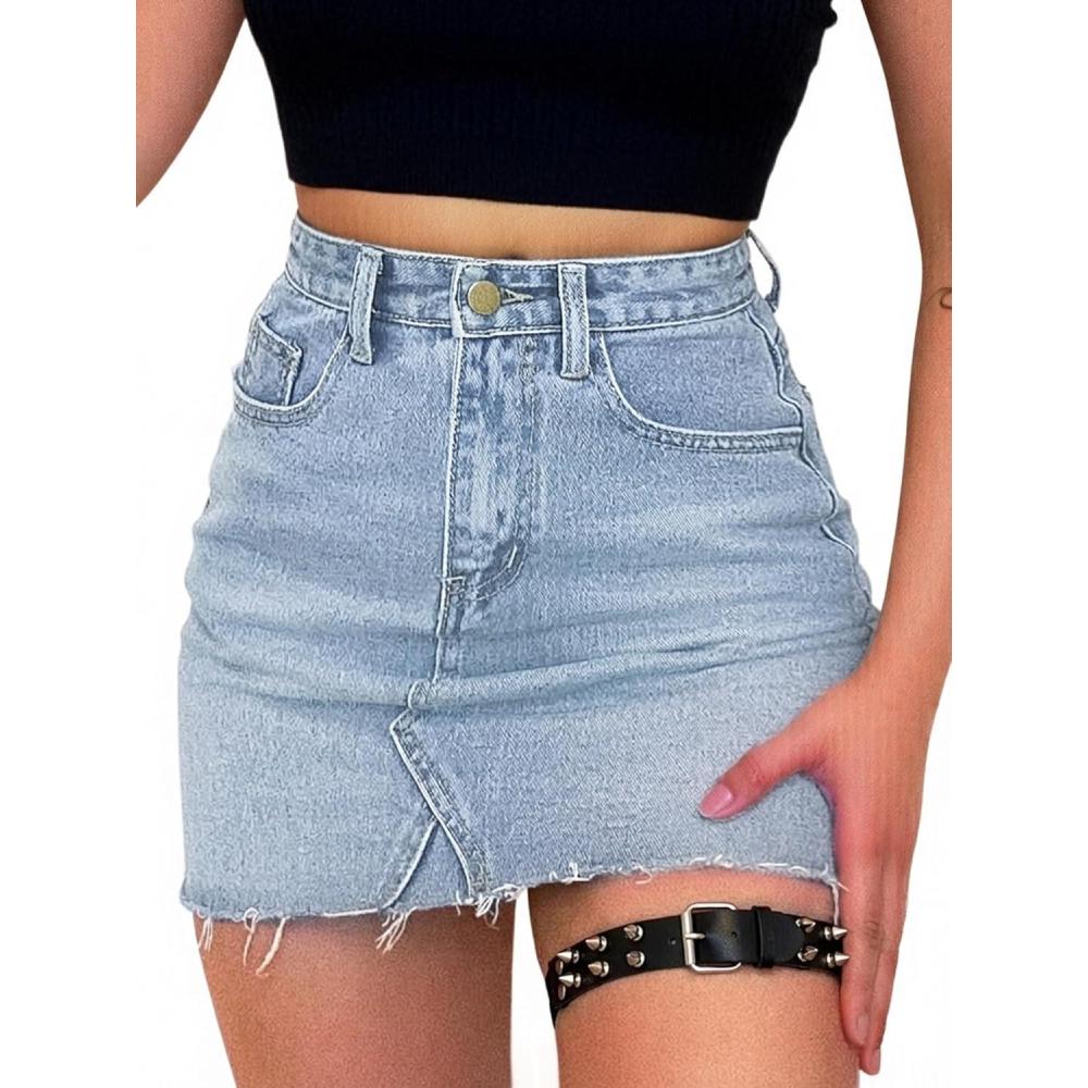 image:imageEMMIOL Skirts for Women MidLow Rised Sexy Mini Dress 2026 Trendy Fall Y2k Clothes Denim SkirtFringed Light Blue