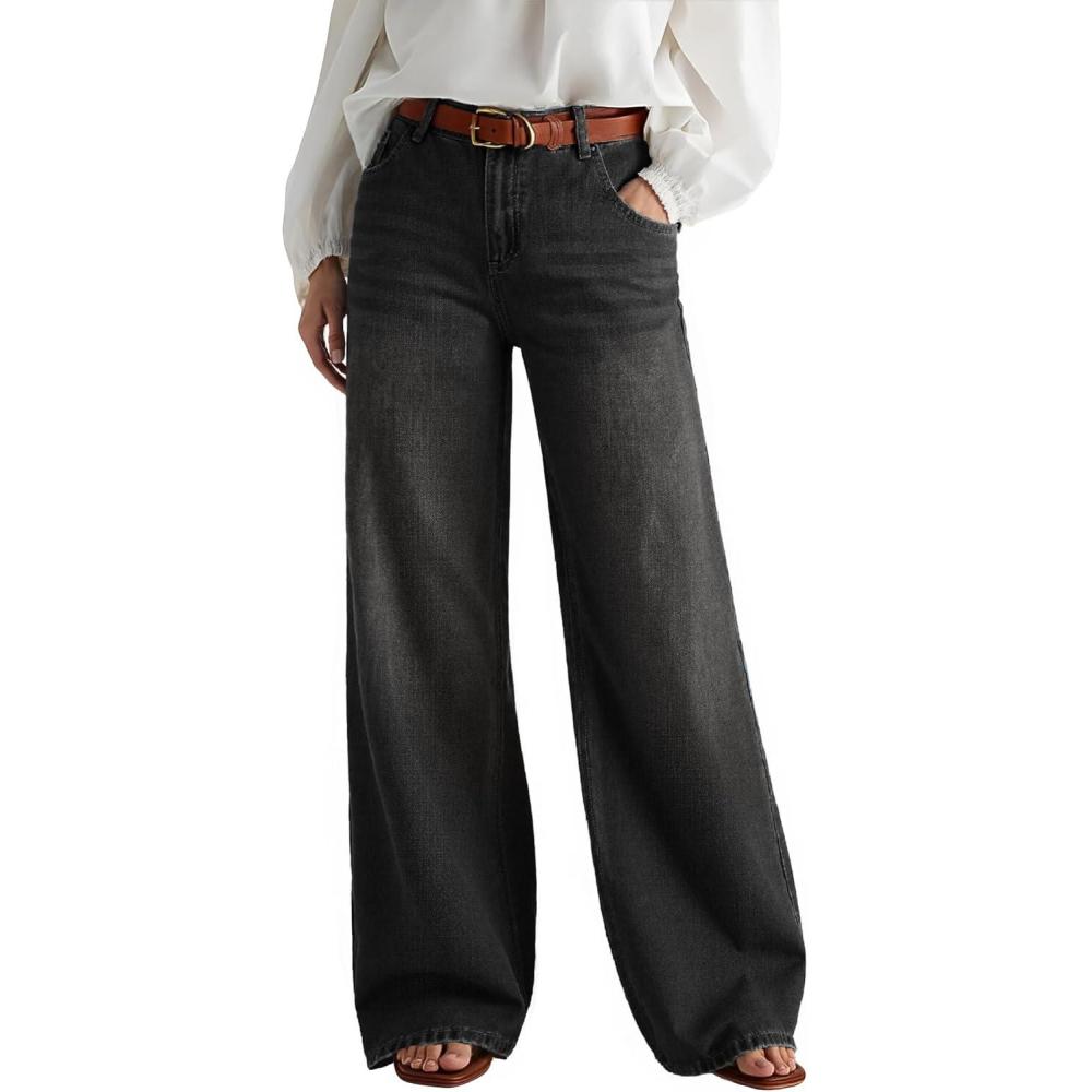 image:imageEMMIOL Wide Leg Jeans for Women Mid High Rise Baggy Jeans Y2k Boyfriend Denim Pants Casual Loose Trousers Trendy with PocketsBlack
