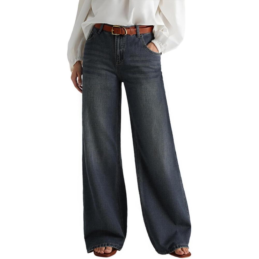 image:imageEMMIOL Wide Leg Jeans for Women Mid High Rise Baggy Jeans Y2k Boyfriend Denim Pants Casual Loose Trousers Trendy with PocketsBlue