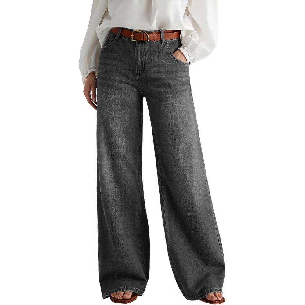 image:imageEMMIOL Wide Leg Jeans for Women Mid High Rise Baggy Jeans Y2k Boyfriend Denim Pants Casual Loose Trousers Trendy with PocketsDark Grey