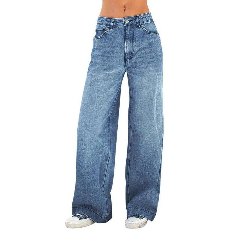 image:imageEMMIOL Womens 2026 Wide Leg Jeans Distress Mid Waist Denim Pants Vintage Y2K TrousersDenim Blue