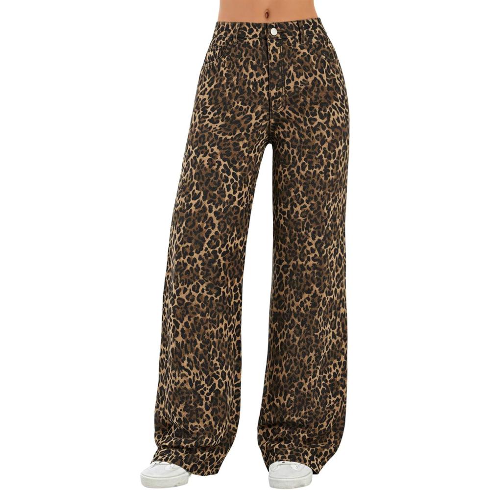 image:imageEMMIOL Womens 2026 Wide Leg Jeans Distress Mid Waist Denim Pants Vintage Y2K TrousersLeopard Printstyle1
