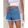 EMMIOL Women Jean Shorts High-Mid Waisted Stretchy Basic Wash Solid Denim Hot Shorts Boyfriend Casual Y2k Jorts for Summer(Dark Blue-037)