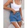 EMMIOL Women Jean Shorts High-Mid Waisted Stretchy Basic Wash Solid Denim Hot Shorts Boyfriend Casual Y2k Jorts for Summer(Dark Blue-037)