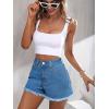 EMMIOL Women Jean Shorts High-Mid Waisted Stretchy Basic Wash Solid Denim Hot Shorts Boyfriend Casual Y2k Jorts for Summer(Dark Blue-037)