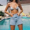 EMMIOL Women Jean Shorts High-Mid Waisted Stretchy Basic Wash Solid Denim Hot Shorts Boyfriend Casual Y2k Jorts for Summer(Light Blue)