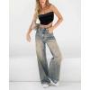EMMIOL Women’s 2026 Wide Leg Jeans Distress Mid Waist Denim Pants Vintage Y2K Trousers(Retro Blue)