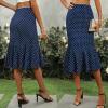 Emmiol Polka Dot Midi Skirt for Women – Elastic Mid-High Waisted Flowy Hem Satin Mermaid Skirts Casual Summer Trendy Clothes(Blue)