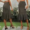 Emmiol Polka Dot Midi Skirt for Women – Elastic Mid-High Waisted Flowy Hem Satin Mermaid Skirts Casual Summer Trendy Clothes(Dark Brown)