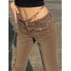 Women Bell Bottom Jeans Lace Up Bow Stretch Flare Denim Pants Cute Y2k Vintage Jeans(Brown)