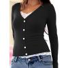 Womens Lace Long Sleeve Top Paneled Henley Shirts Y2k 2000s Fitted Going Out Tops Blouse(1 Black)