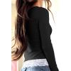 Womens Lace Long Sleeve Top Paneled Henley Shirts Y2k 2000s Fitted Going Out Tops Blouse(1 Black)