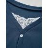 Womens Lace Long Sleeve Top Paneled Henley Shirts Y2k 2000s Fitted Going Out Tops Blouse(1 Blue)