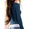 Womens Lace Long Sleeve Top Paneled Henley Shirts Y2k 2000s Fitted Going Out Tops Blouse(1 Blue)