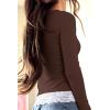 Womens Lace Long Sleeve Top Paneled Henley Shirts Y2k 2000s Fitted Going Out Tops Blouse(1 Brown)