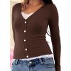 Womens Lace Long Sleeve Top Paneled Henley Shirts Y2k 2000s Fitted Going Out Tops Blouse(1 Brown)