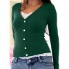 Womens Lace Long Sleeve Top Paneled Henley Shirts Y2k 2000s Fitted Going Out Tops Blouse(1 Green)