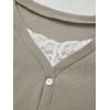 Womens Lace Long Sleeve Top Paneled Henley Shirts Y2k 2000s Fitted Going Out Tops Blouse(1 Khaki)