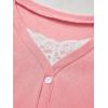 Womens Lace Long Sleeve Top Paneled Henley Shirts Y2k 2000s Fitted Going Out Tops Blouse(1 Pink)