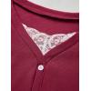 Womens Lace Long Sleeve Top Paneled Henley Shirts Y2k 2000s Fitted Going Out Tops Blouse(1 Red)