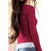 Womens Lace Long Sleeve Top Paneled Henley Shirts Y2k 2000s Fitted Going Out Tops Blouse(1 Red)