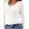 Womens Lace Long Sleeve Top Paneled Henley Shirts Y2k 2000s Fitted Going Out Tops Blouse(1 White)