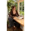 Womens Lace Long Sleeve Top Paneled Henley Shirts Y2k 2000s Fitted Going Out Tops Blouse(2 Brown)