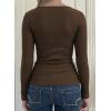 Womens Lace Long Sleeve Top Paneled Henley Shirts Y2k 2000s Fitted Going Out Tops Blouse(2 Brown)