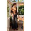 Womens Lace Long Sleeve Top Paneled Henley Shirts Y2k 2000s Fitted Going Out Tops Blouse(2 Brown)