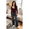 Womens Lace Long Sleeve Top Paneled Henley Shirts Y2k 2000s Fitted Going Out Tops Blouse(2 Red)