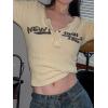 Womens Lace Long Sleeve Top Paneled Henley Shirts Y2k 2000s Fitted Going Out Tops Blouse(3-apricot)