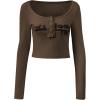 Womens Lace Long Sleeve Top Paneled Henley Shirts Y2k 2000s Fitted Going Out Tops Blouse(3-brown)