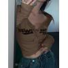 Womens Lace Long Sleeve Top Paneled Henley Shirts Y2k 2000s Fitted Going Out Tops Blouse(3-brown)