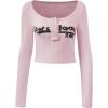 Womens Lace Long Sleeve Top Paneled Henley Shirts Y2k 2000s Fitted Going Out Tops Blouse(3-pink)