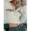 Womens Lace Long Sleeve Top Paneled Henley Shirts Y2k 2000s Fitted Going Out Tops Blouse(3-white)