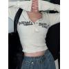 Womens Lace Long Sleeve Top Paneled Henley Shirts Y2k 2000s Fitted Going Out Tops Blouse(3-white)