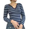 Womens Lace Long Sleeve Top Paneled Henley Shirts Y2k 2000s Fitted Going Out Tops Blouse(4 Blue)