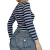 Womens Lace Long Sleeve Top Paneled Henley Shirts Y2k 2000s Fitted Going Out Tops Blouse(4 Blue)