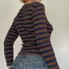 Womens Lace Long Sleeve Top Paneled Henley Shirts Y2k 2000s Fitted Going Out Tops Blouse(4 Brown)