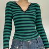 Womens Lace Long Sleeve Top Paneled Henley Shirts Y2k 2000s Fitted Going Out Tops Blouse(4 Green)