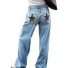 EMMIOL Jeans for Women High Waisted Women’s Jeans with Star Patches, Vintage Y2K Denim Pants，Flare Style(Vintage Blue 05)