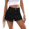 EMMIOL Women Jean Shorts High-Mid Waisted Stretchy Basic Wash Solid Denim Hot Shorts Boyfriend Casual Y2k Jorts for Summer(Black-a)