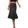 Emmiol Polka Dot Midi Skirt for Women – Elastic Mid-High Waisted Flowy Hem Satin Mermaid Skirts Casual Summer Trendy Clothes(Black)