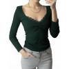 Womens Lace Long Sleeve Top Paneled Henley Shirts Y2k 2000s Fitted Going Out Tops Blouse(2 Green)