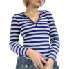 Womens Lace Long Sleeve Top Paneled Henley Shirts Y2k 2000s Fitted Going Out Tops Blouse(4 Sky Blue)