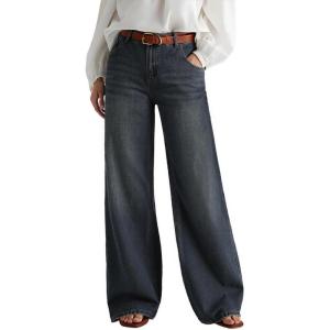EMMIOL Wide Leg Jeans for Women Mid High Rise Baggy Jeans Y2k Boyfriend Denim Pants Casual Loose Trousers Trendy with Pockets(Blue)