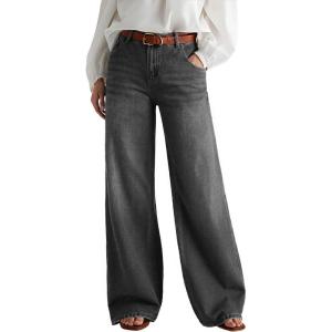 EMMIOL Wide Leg Jeans for Women Mid High Rise Baggy Jeans Y2k Boyfriend Denim Pants Casual Loose Trousers Trendy with Pockets(Dark Grey)