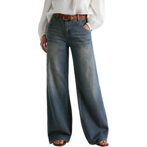 EMMIOL Wide Leg Jeans for Women Mid High Rise Baggy Jeans Y2k Boyfriend Denim Pants Casual Loose Trousers Trendy with Pockets(Denim Blue)