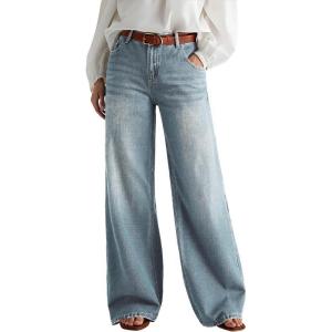 EMMIOL Wide Leg Jeans for Women Mid High Rise Baggy Jeans Y2k Boyfriend Denim Pants Casual Loose Trousers Trendy with Pockets(Light Blue)